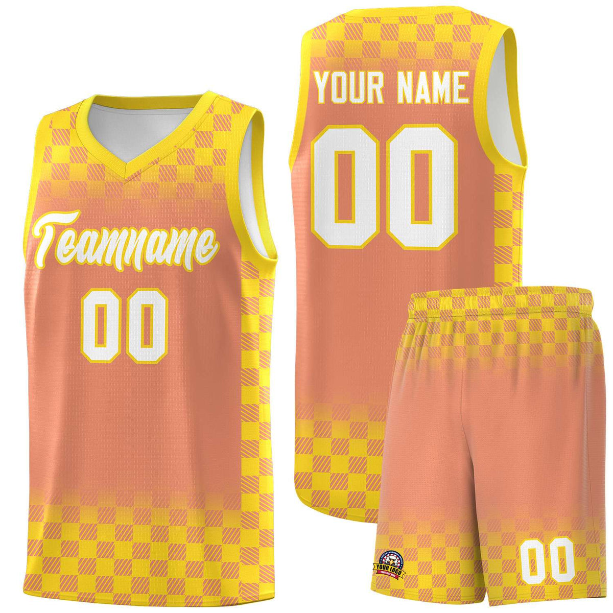 Custom Light Orange Gold Classic Plaid Pattern Sports Uniform Basketball Jersey