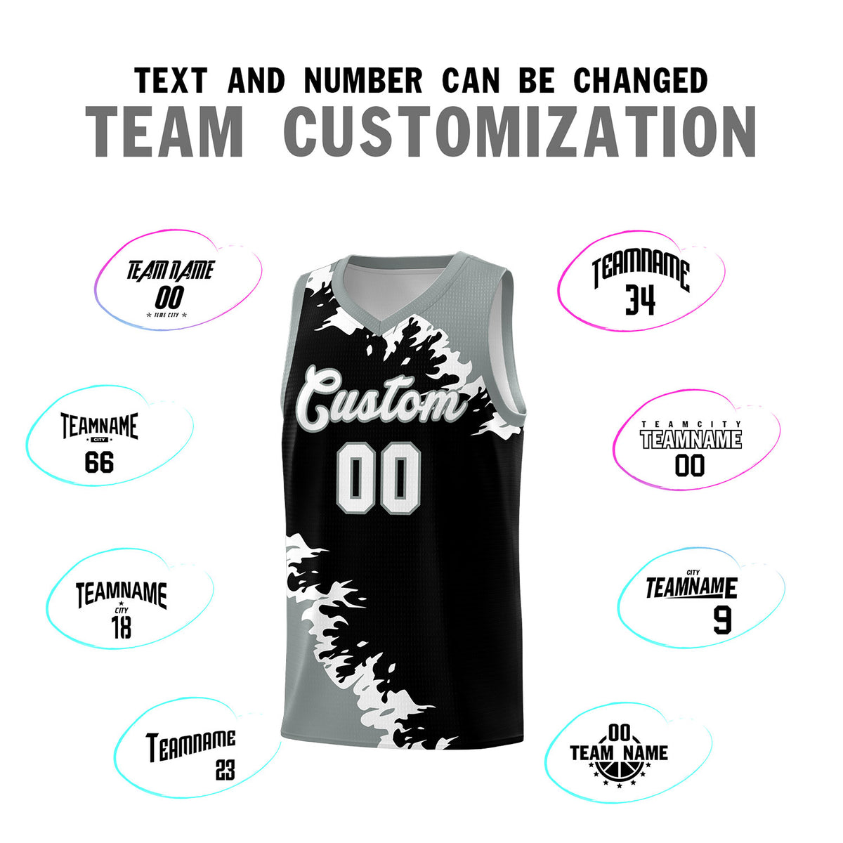 Custom Black Gray-White Sparkle Print Pattern Basketball Kits