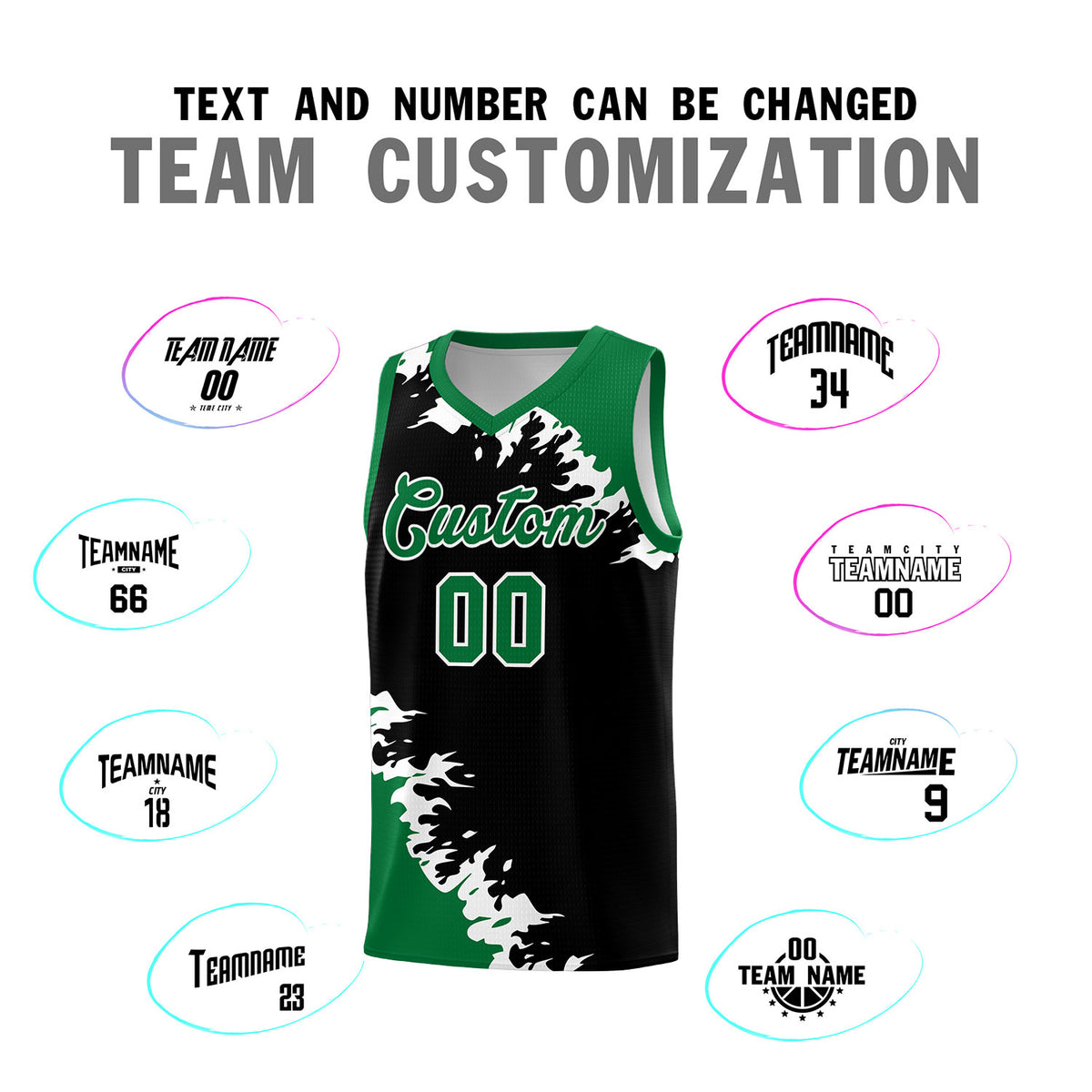 Custom Black Kelly Green-White Sparkle Print Pattern Basketball Kits