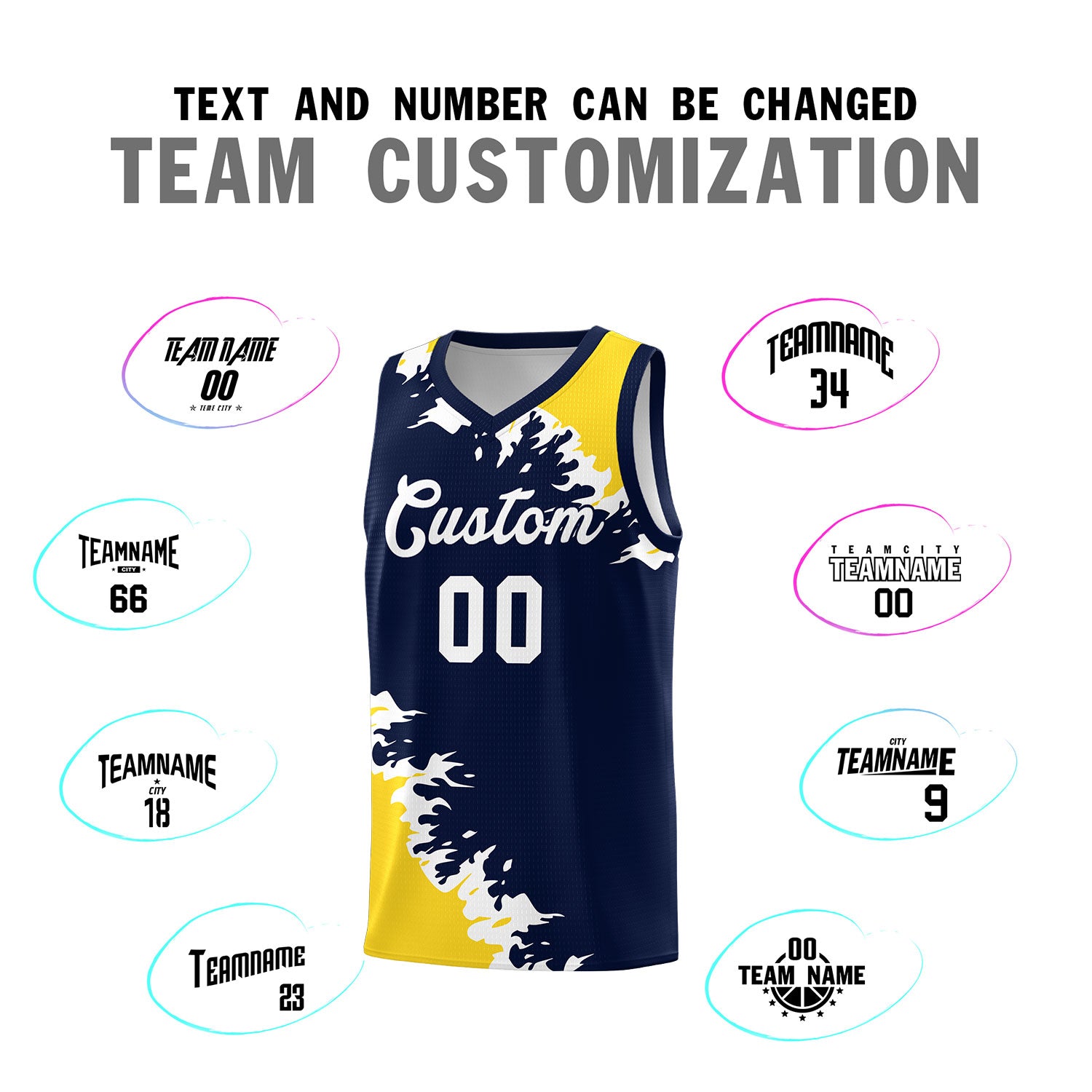Custom Navy Gold-White Sparkle Print Pattern Basketball Kits