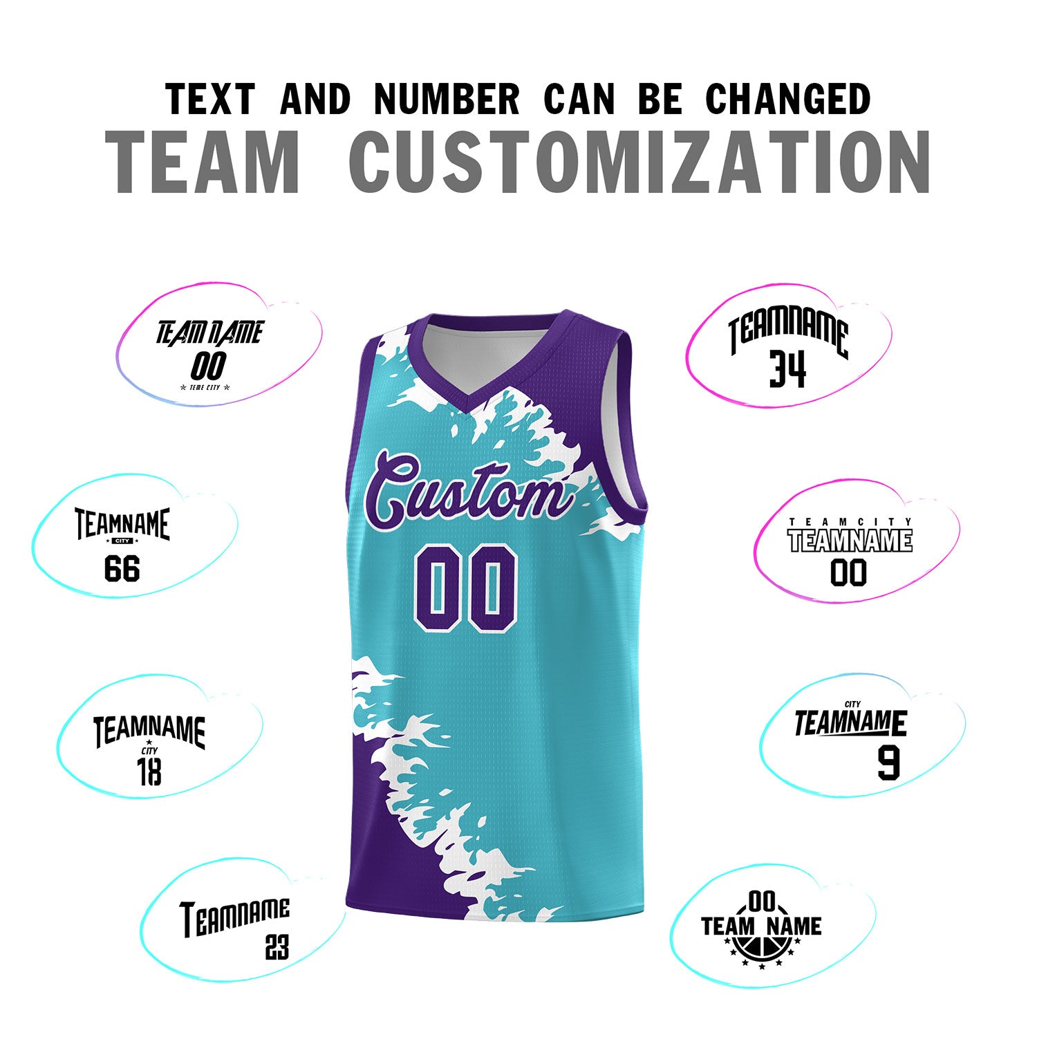 Custom Sky Blue Purple-White Sparkle Print Pattern Basketball Kits