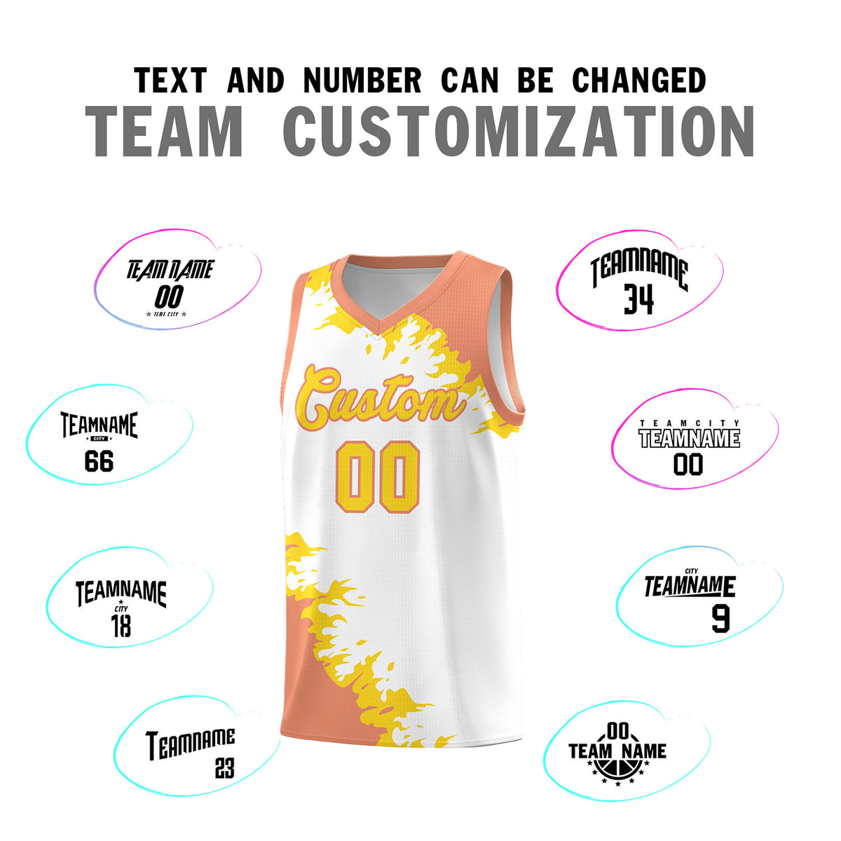 Custom White Light Orange-Gold Sparkle Print Pattern Basketball Kits