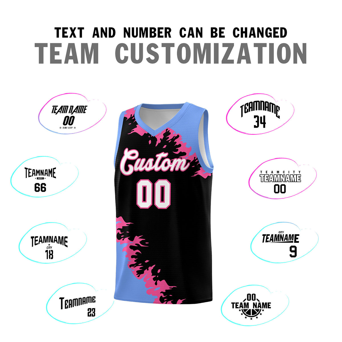 Custom Black Light Blue-Pink Sparkle Print Pattern Basketball Kits