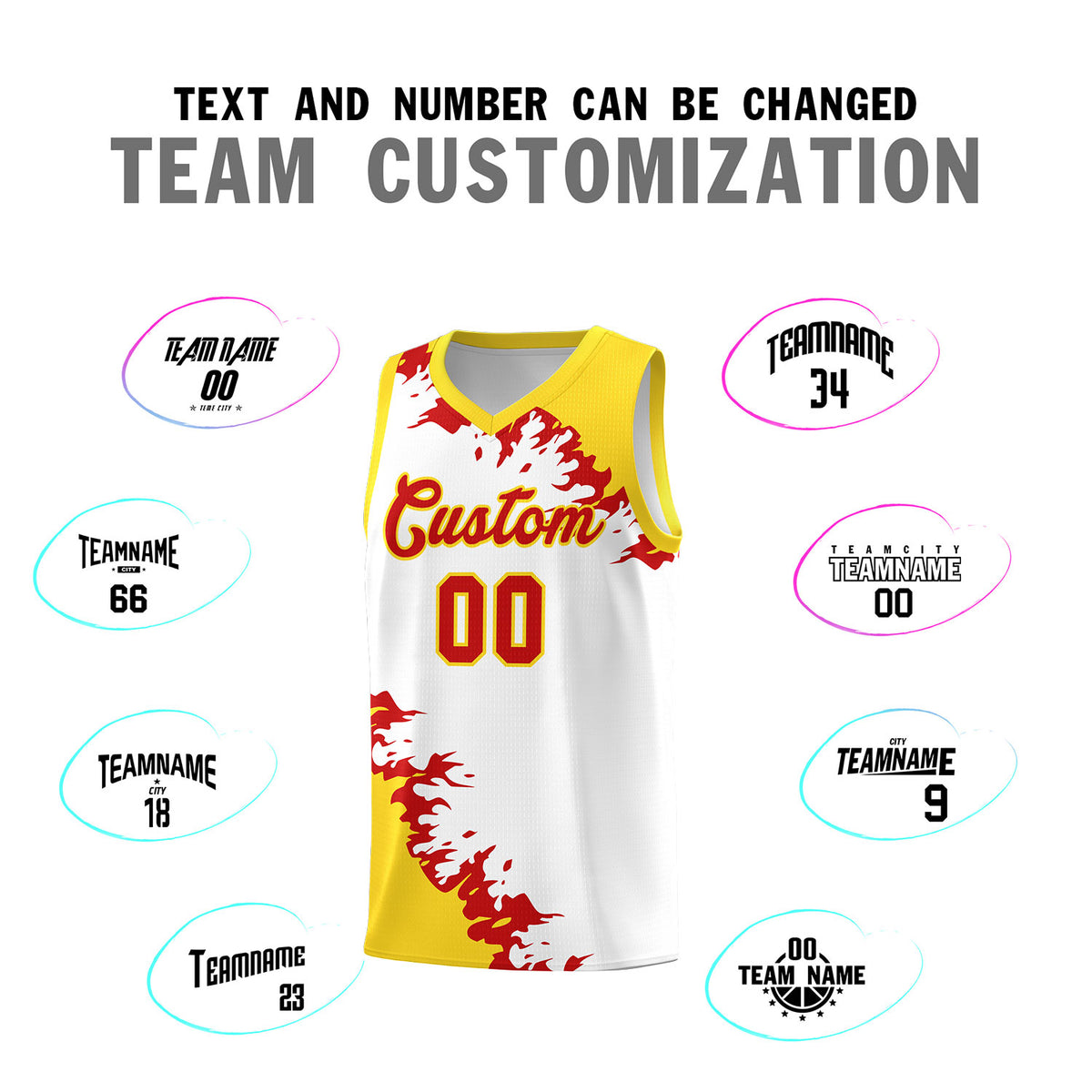 Custom White Gold-Red Sparkle Print Pattern Basketball Kits