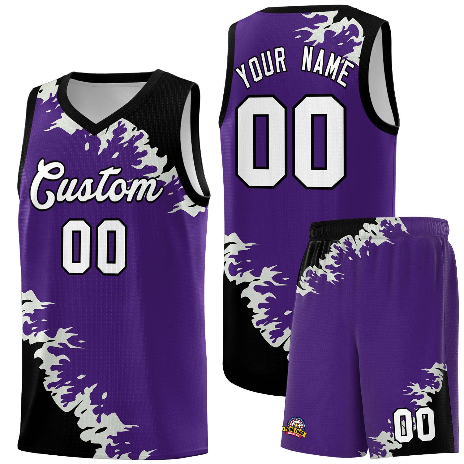 Custom Purple Black-Gray Sparkle Print Pattern Basketball Kits