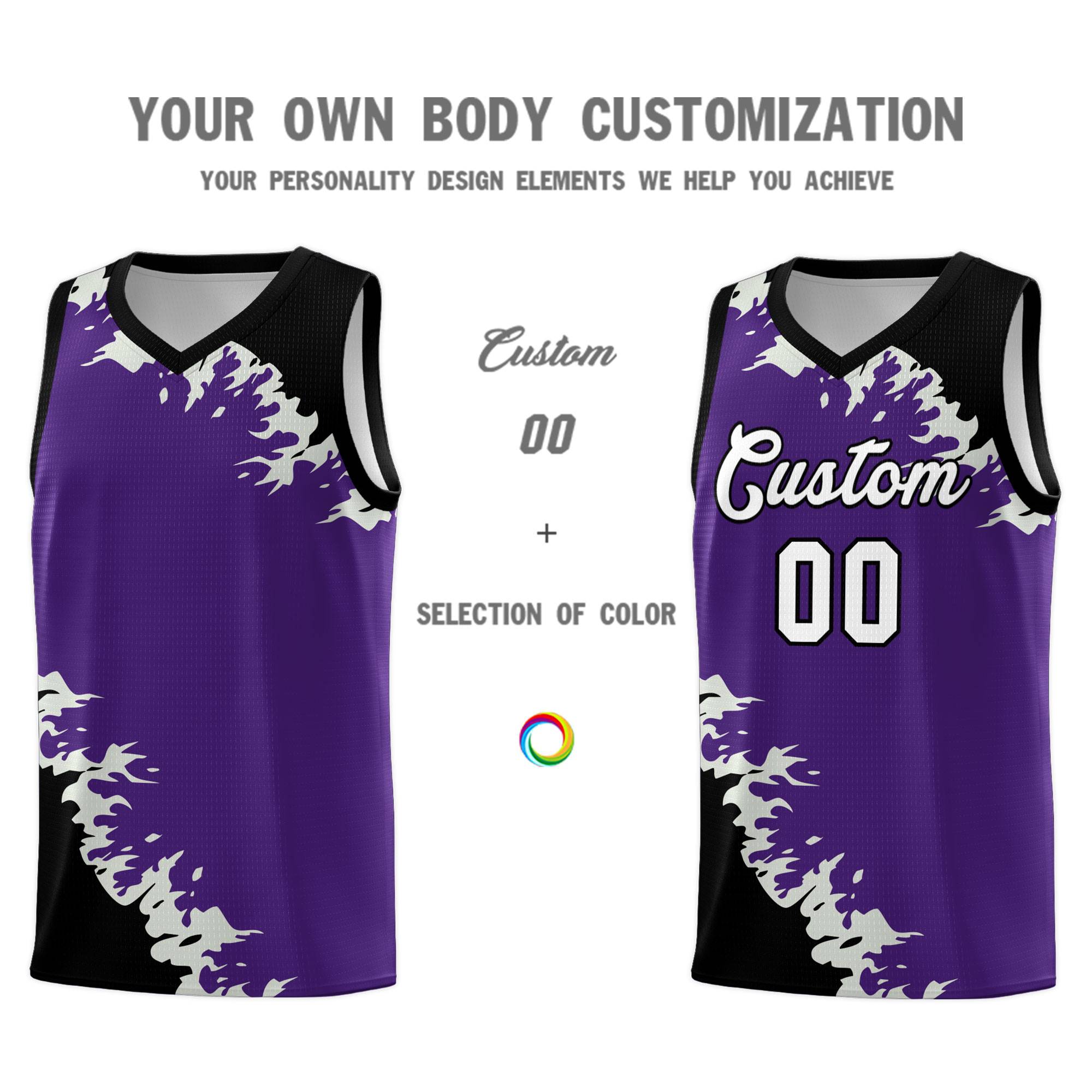 Custom Purple Black-Gray Sparkle Print Pattern Basketball Kits