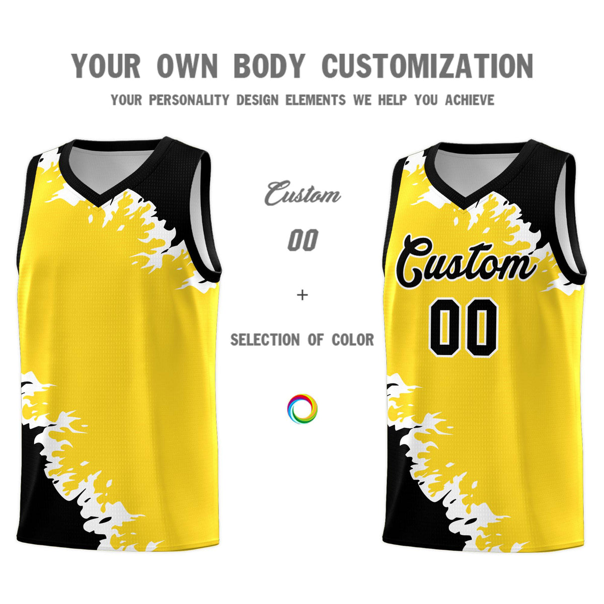 Custom Gold Black-White Sparkle Print Pattern Basketball Kits