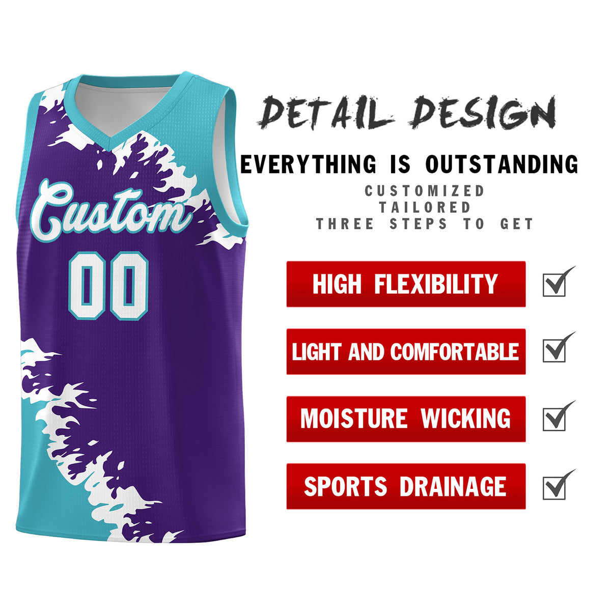 Custom Purple Sky Blue-White Sparkle Print Pattern Basketball Kits