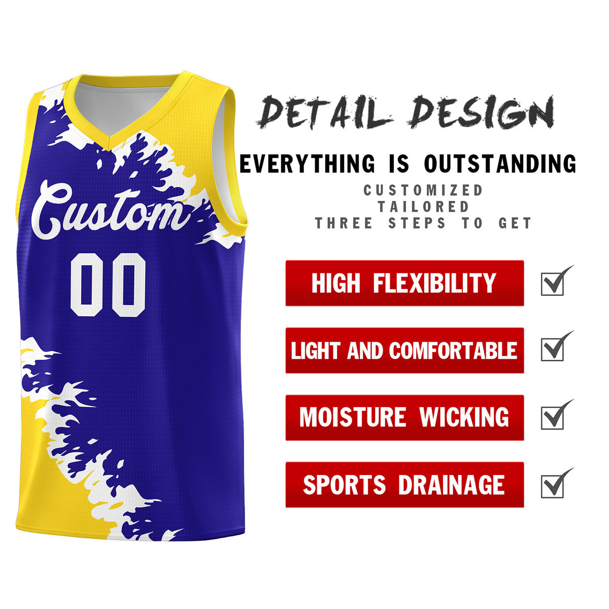 Custom Royal Gold-White Sparkle Print Pattern Basketball Kits