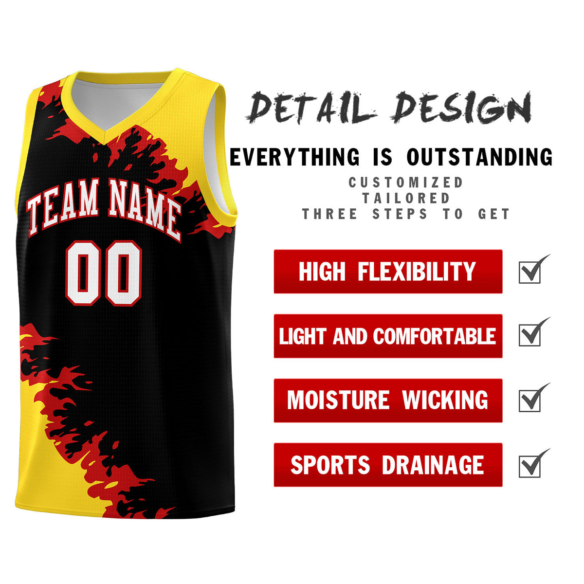 Custom Black Gold-Red Sparkle Print Pattern Basketball Kits