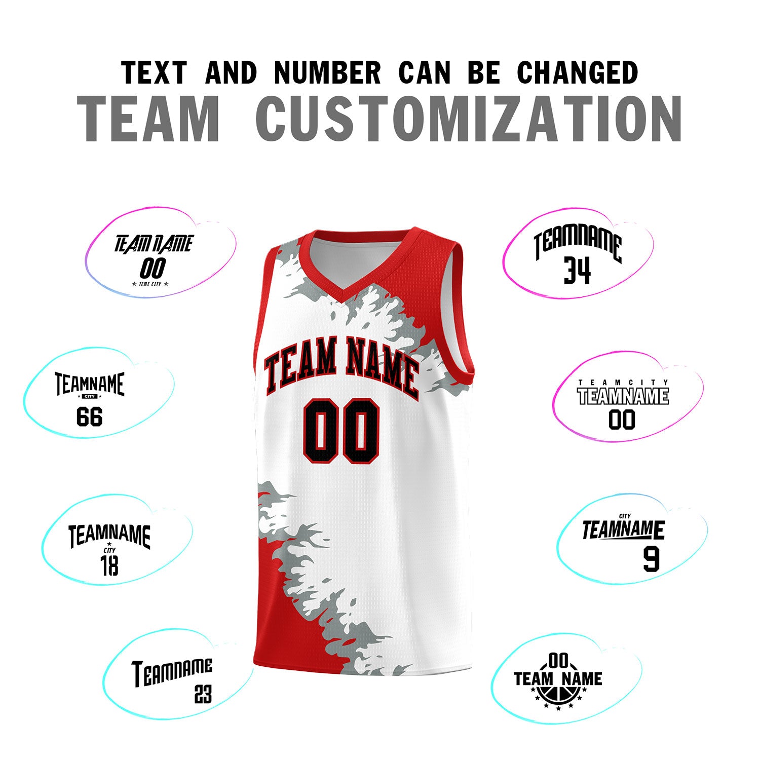Custom White Red-Silver Gray Sparkle Print Pattern Basketball Kits