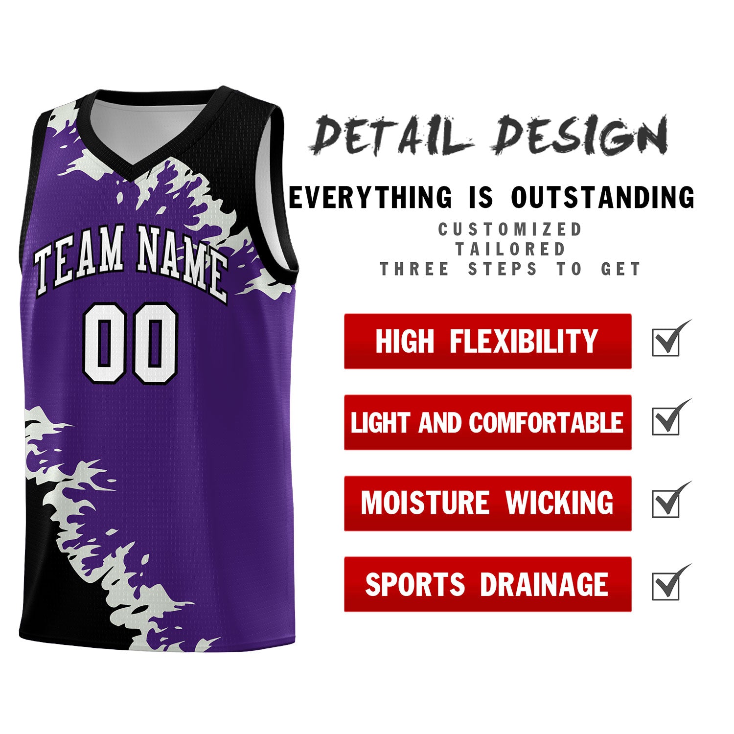 Custom Purple Black-Gray Sparkle Print Pattern Basketball Kits