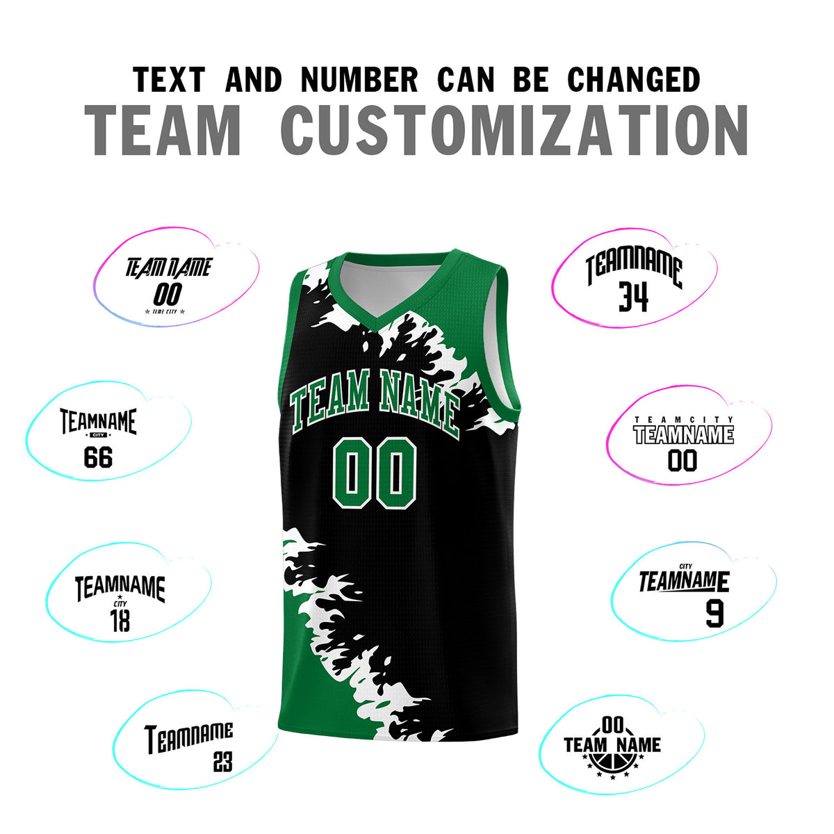 Custom Black Kelly Green-White Sparkle Print Pattern Basketball Kits