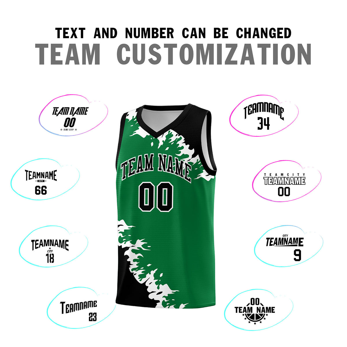 Custom Kelly Green Black-White Sparkle Print Pattern Basketball Kits