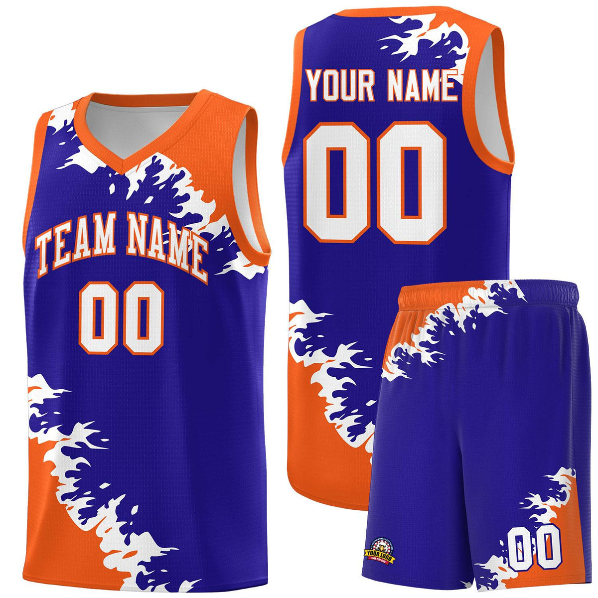 Custom Royal Orange-White Sparkle Print Pattern Basketball Kits