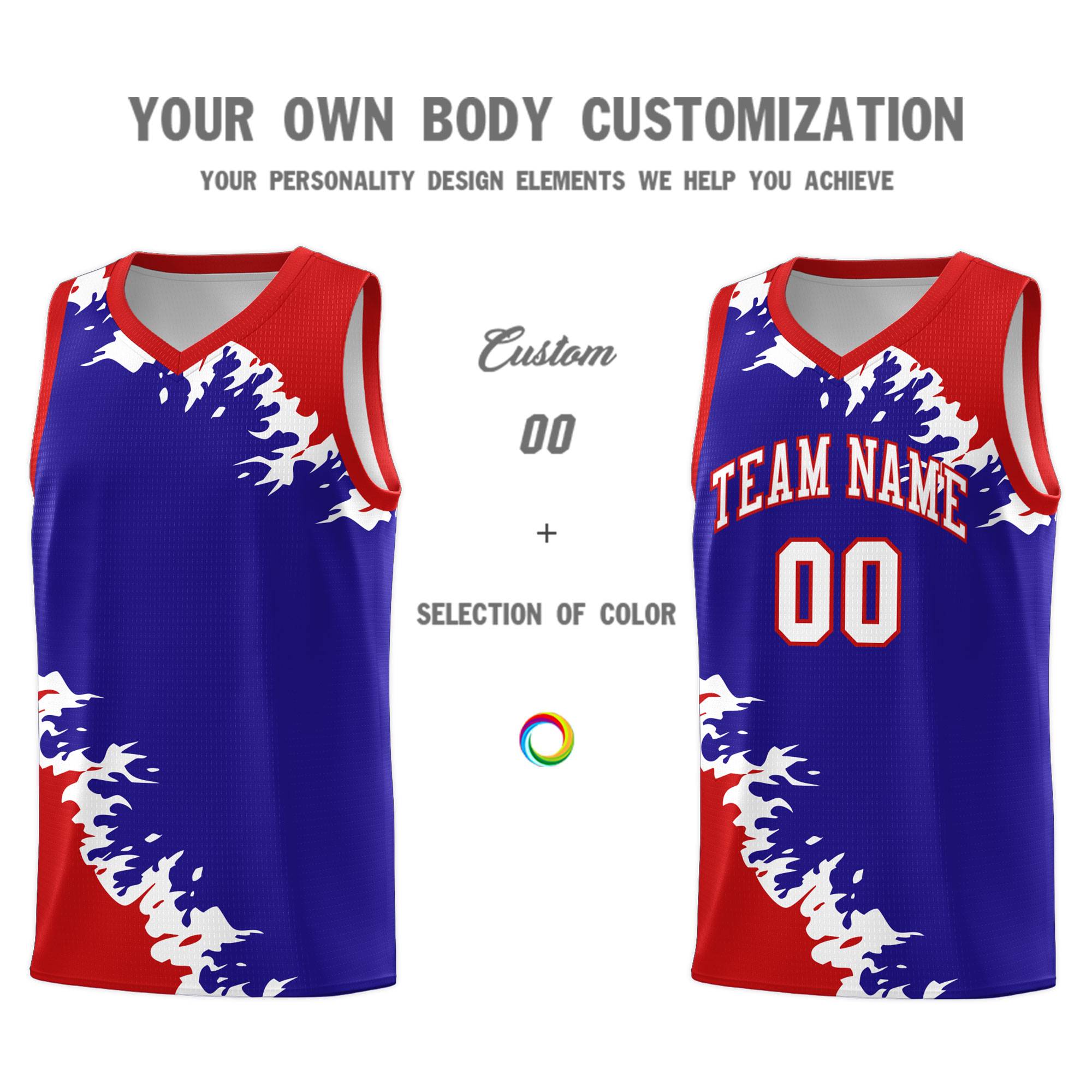 Custom Royal Red-White Sparkle Print Pattern Basketball Kits