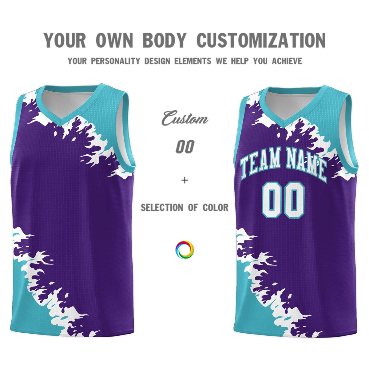 Custom Purple Sky Blue-White Sparkle Print Pattern Basketball Kits