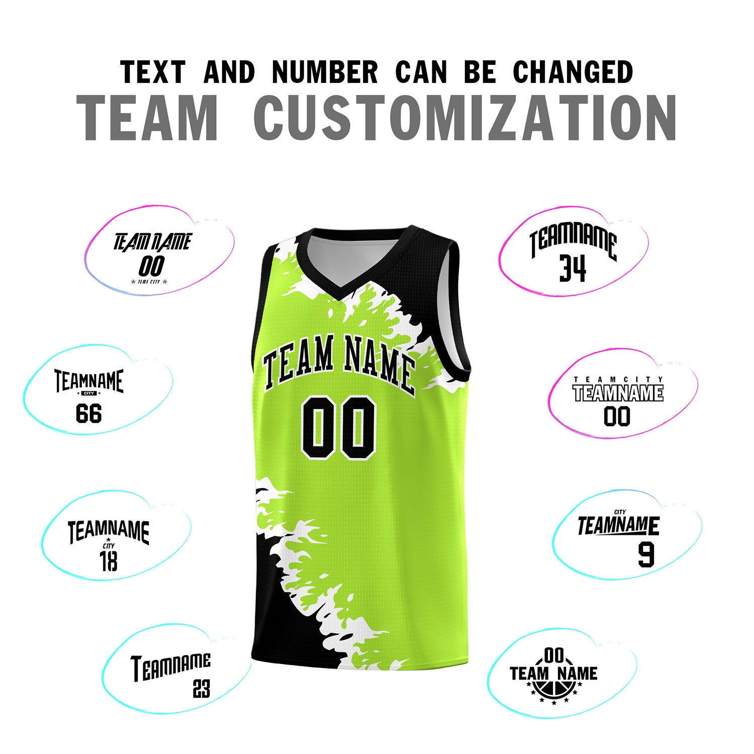 Custom Neon Green Black-White Sparkle Print Pattern Basketball Kits