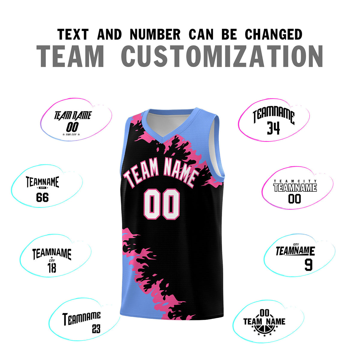 Custom Black Light Blue-Pink Sparkle Print Pattern Basketball Kits