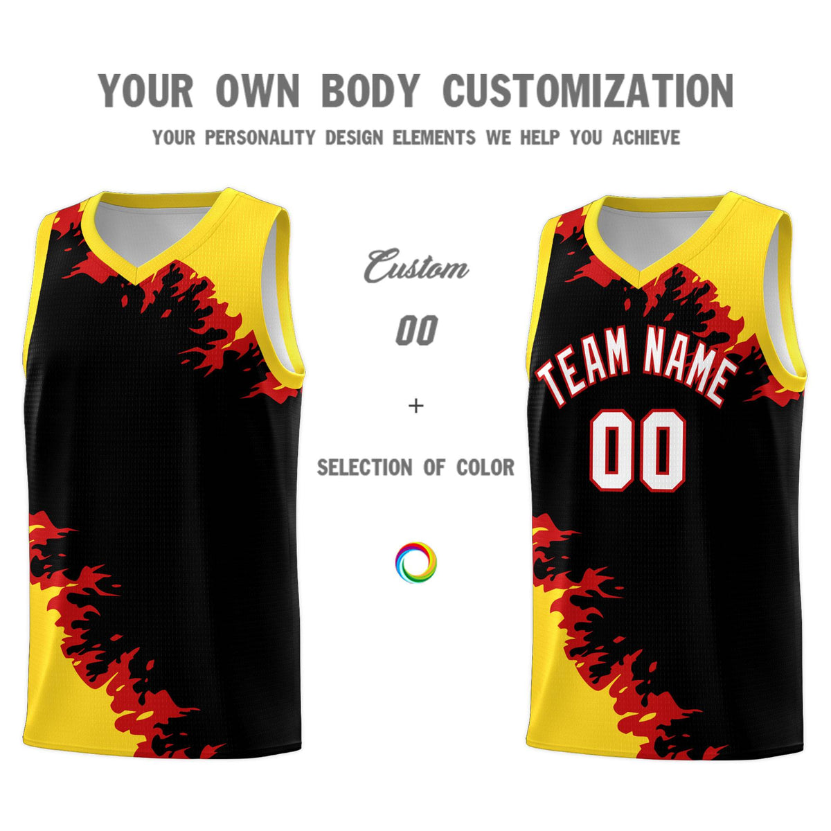 Custom Black Gold-Red Sparkle Print Pattern Basketball Kits