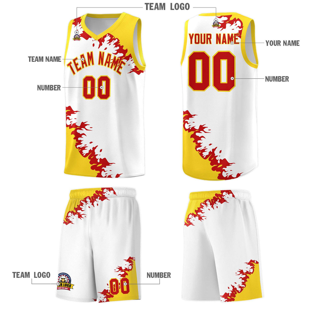 Custom White Gold-Red Sparkle Print Pattern Basketball Kits