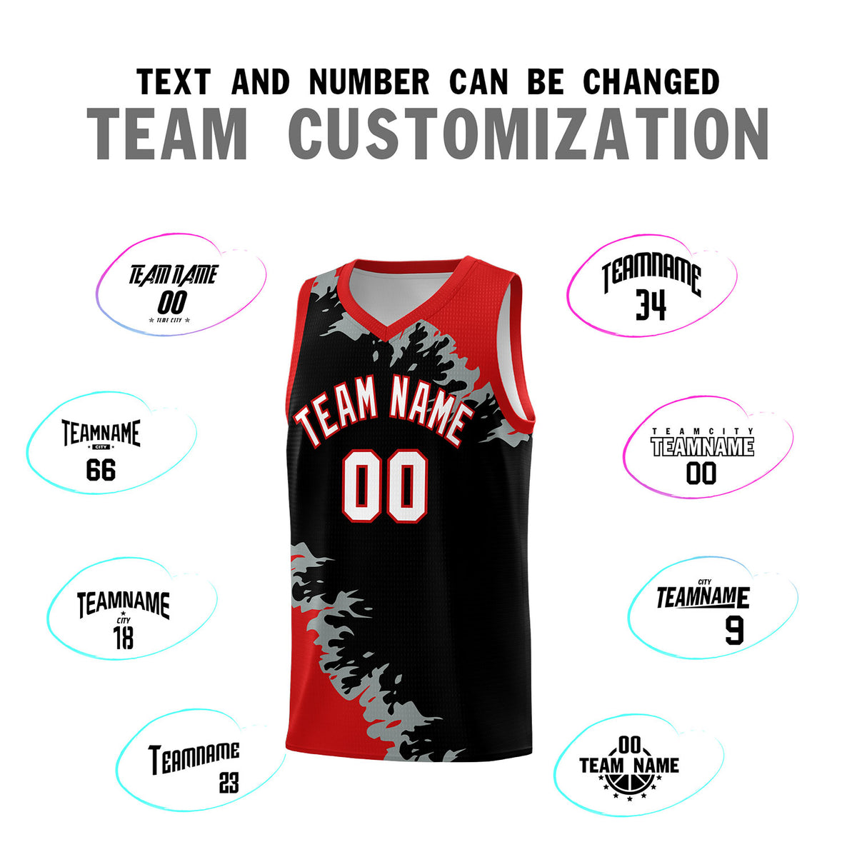 Custom Black Red-Silver Gray Sparkle Print Pattern Basketball Kits