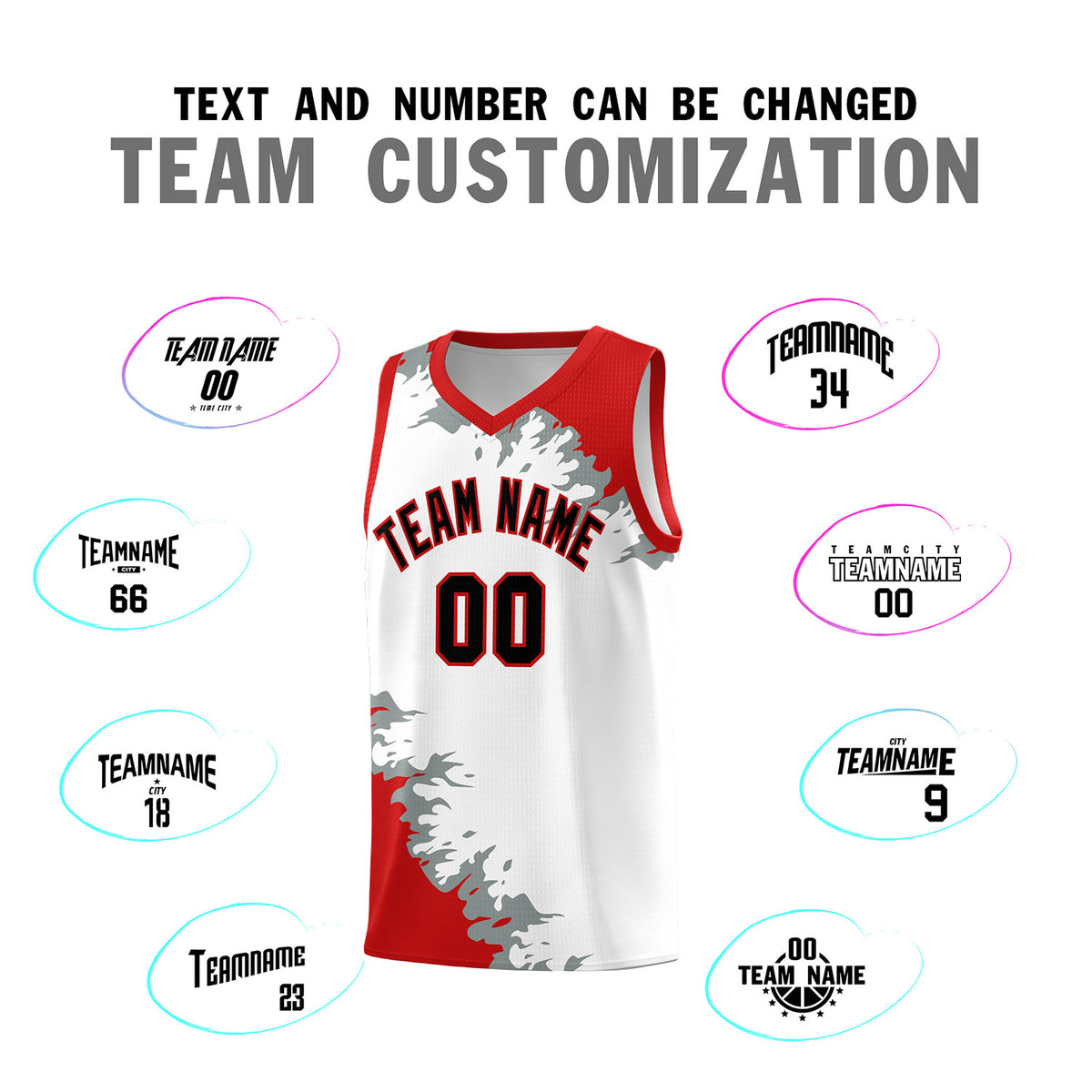 Custom White Red-Silver Gray Sparkle Print Pattern Basketball Kits