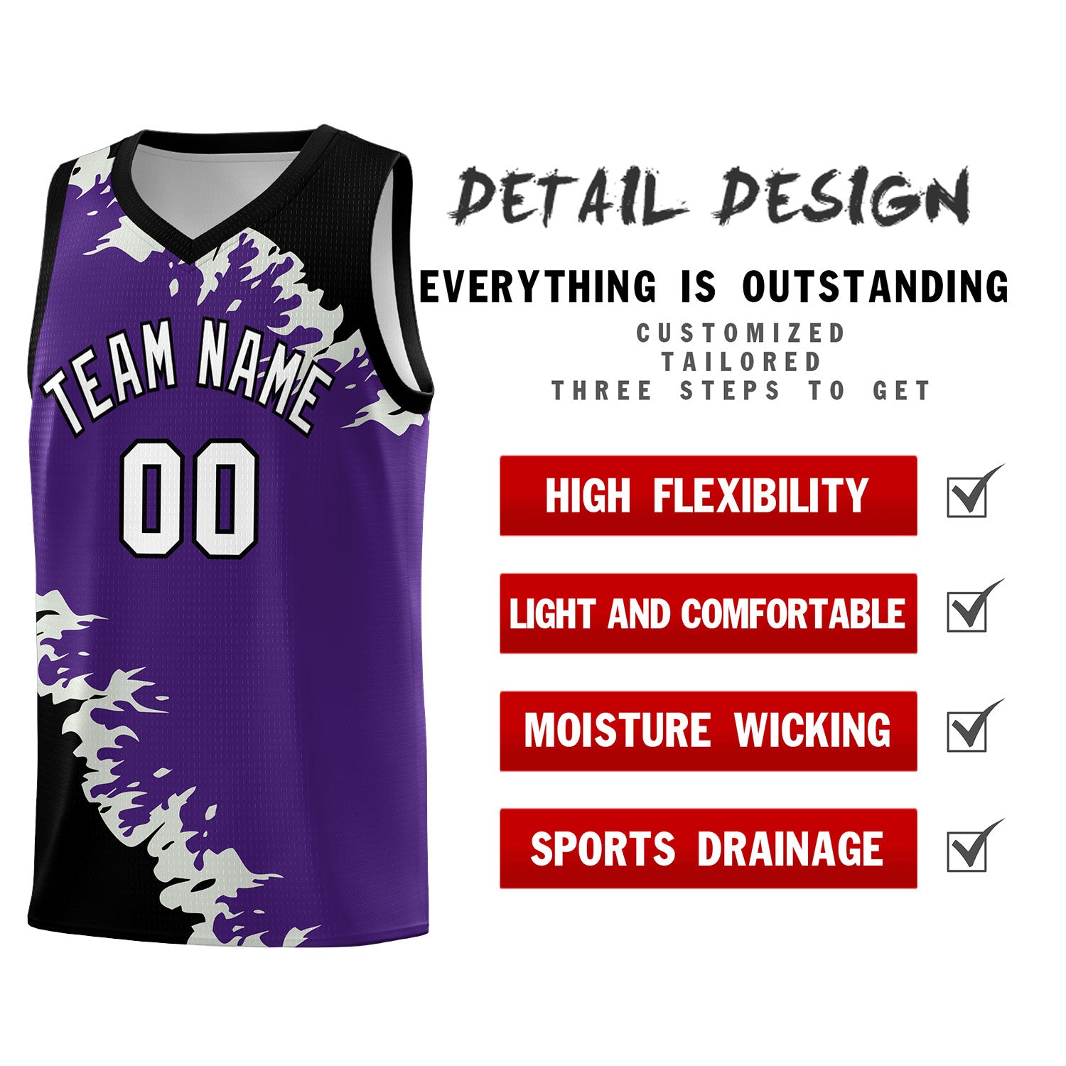 Custom Purple Black-Gray Sparkle Print Pattern Basketball Kits