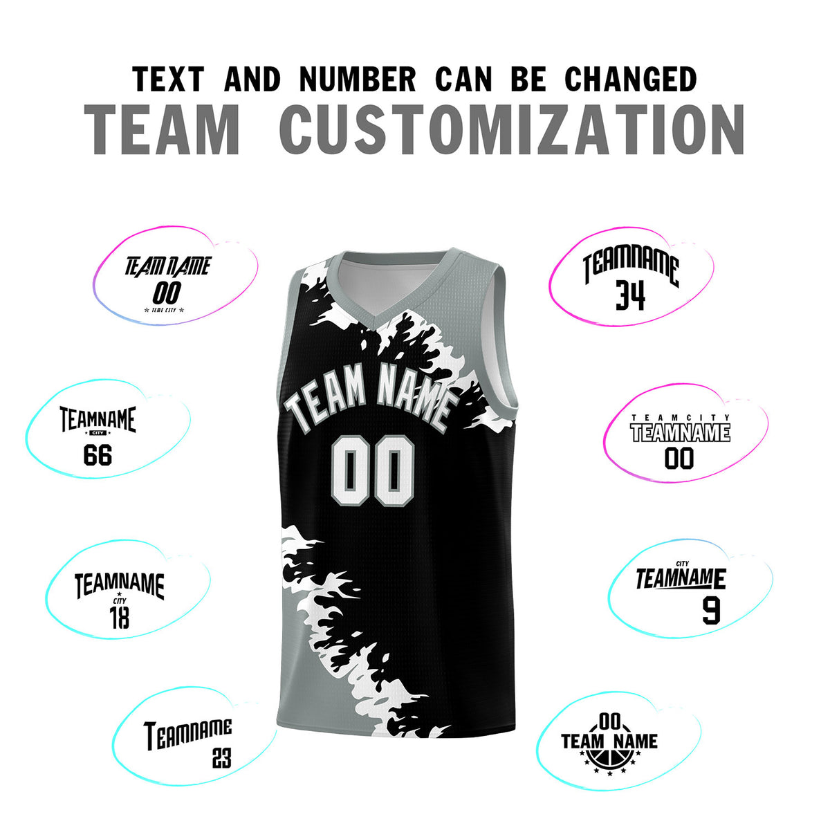Custom Black Gray-White Sparkle Print Pattern Basketball Kits