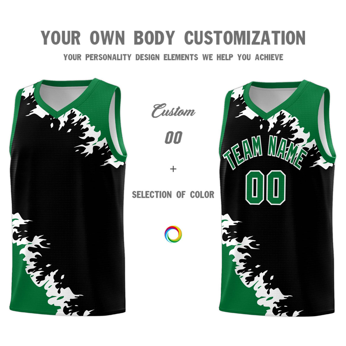 Custom Black Kelly Green-White Sparkle Print Pattern Basketball Kits