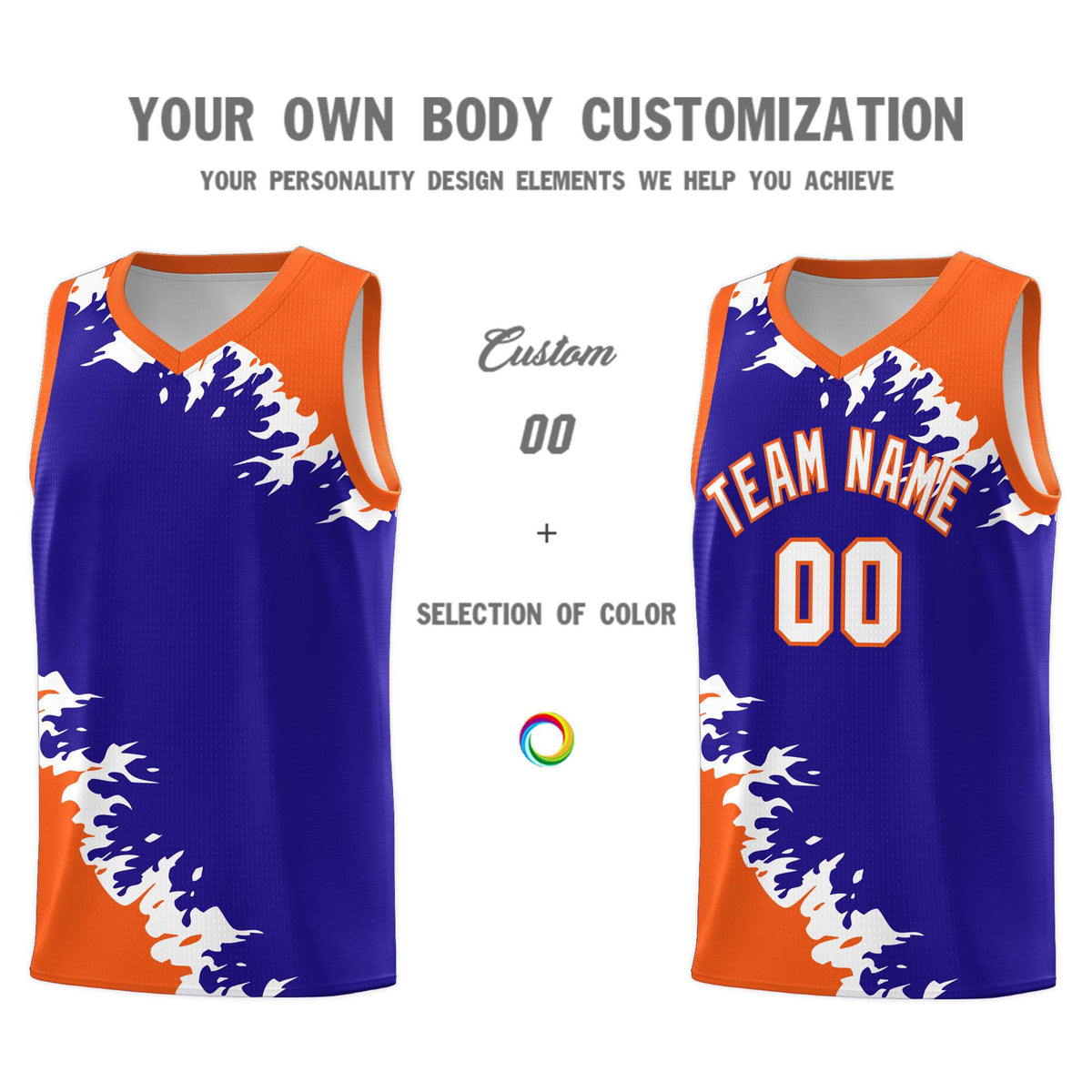 Custom Royal Orange-White Sparkle Print Pattern Basketball Kits