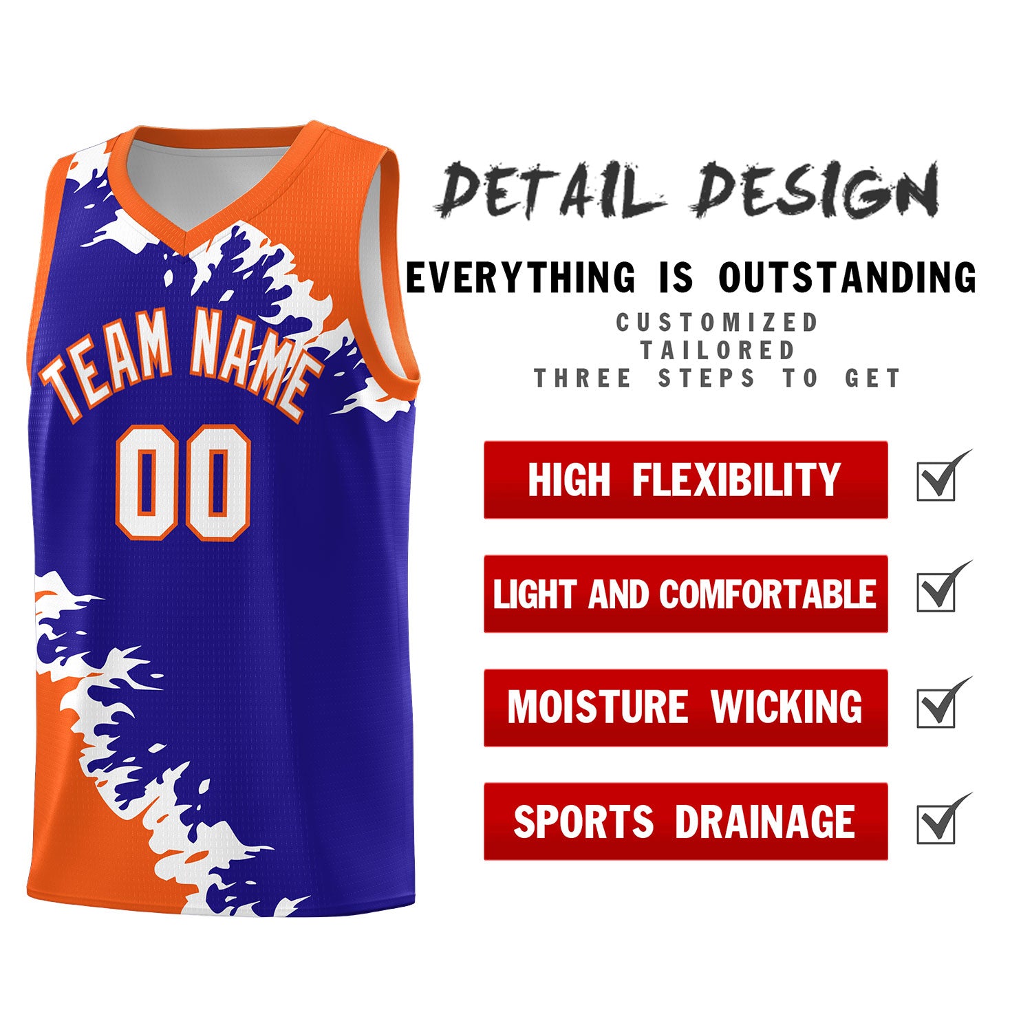 Custom Royal Orange-White Sparkle Print Pattern Basketball Kits