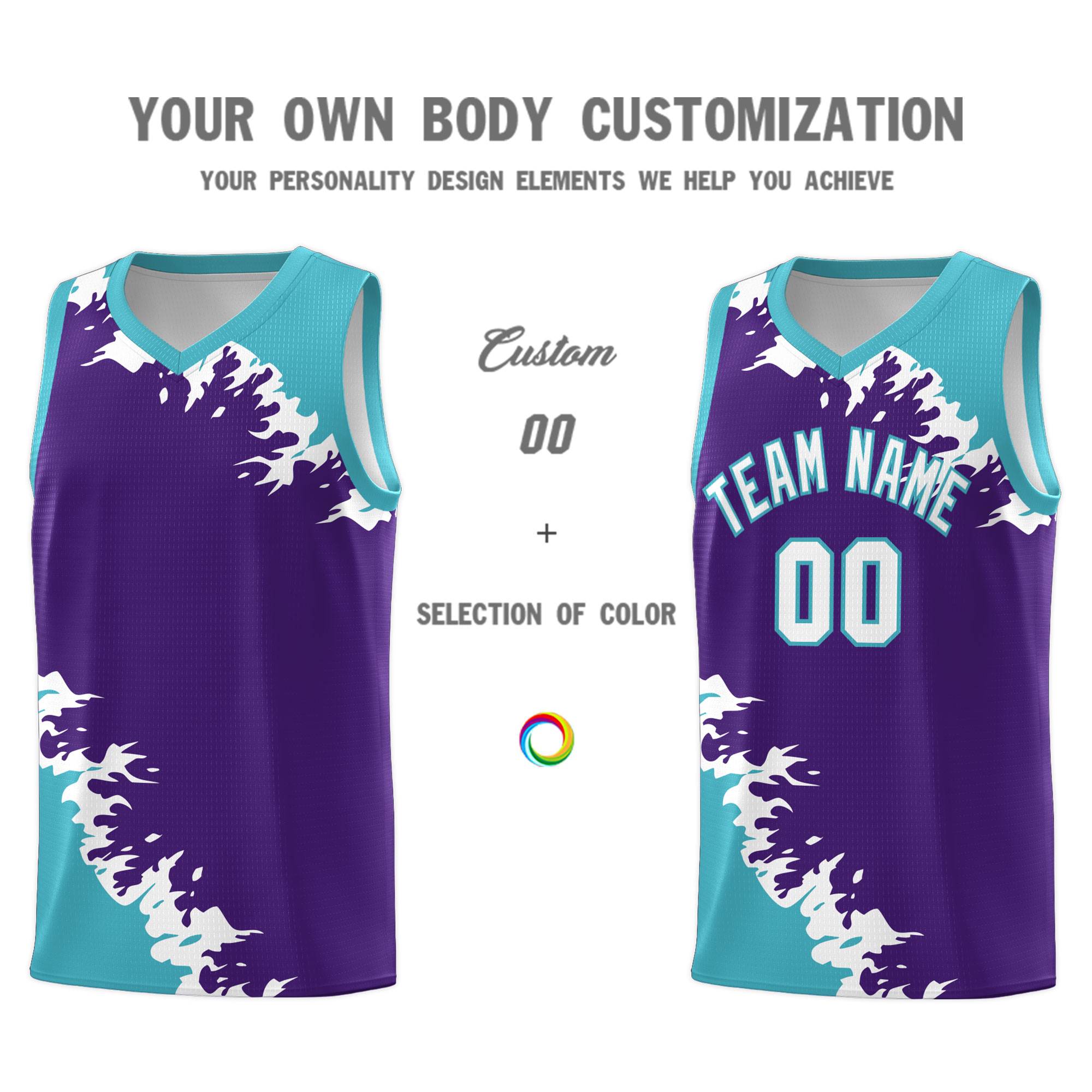 Custom Purple Sky Blue-White Sparkle Print Pattern Basketball Kits