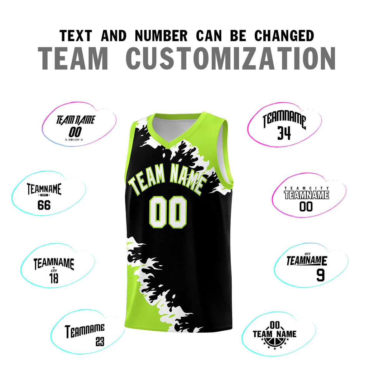 Custom Black Neon Green-White Sparkle Print Pattern Basketball Kits