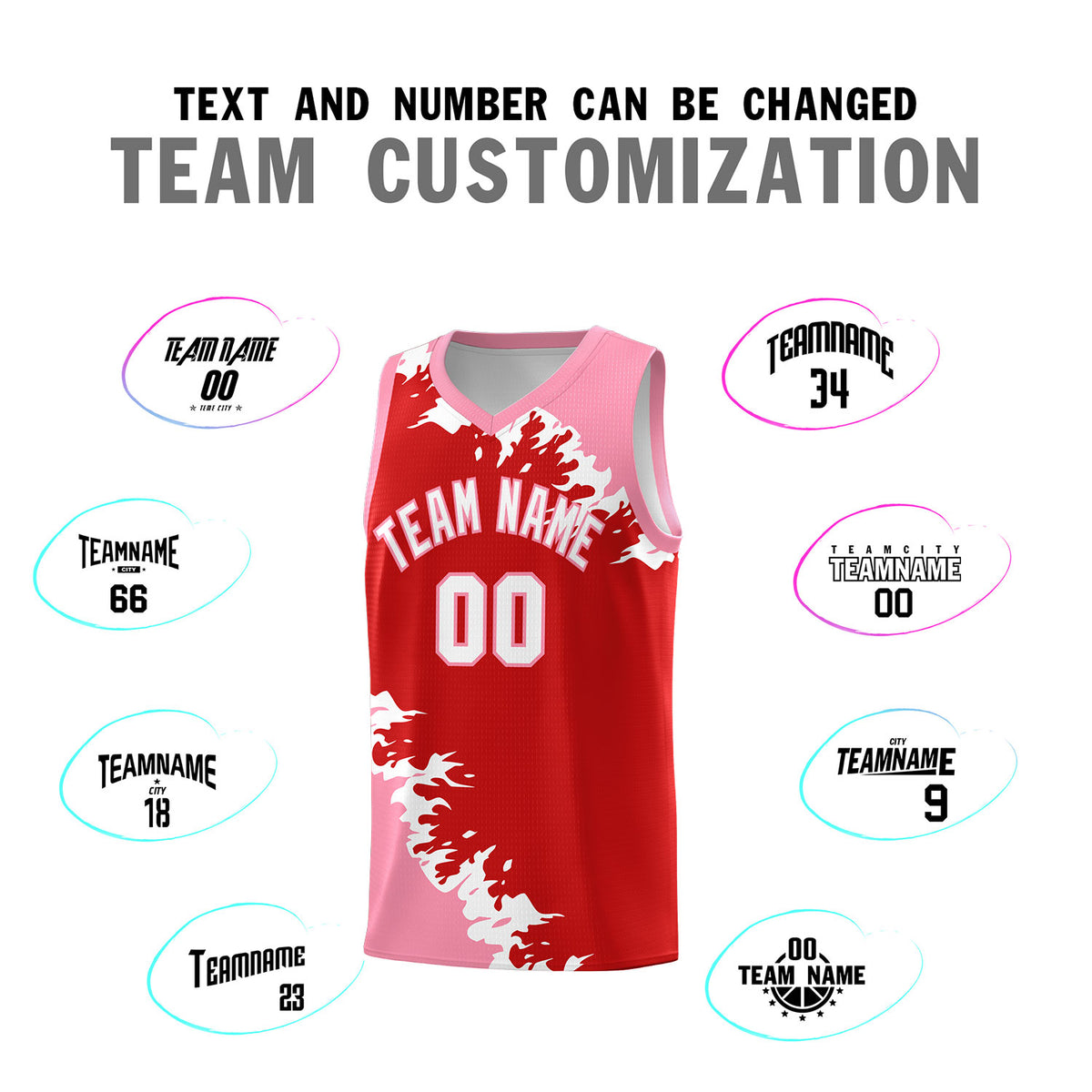 Custom Red Light Pink-White Sparkle Print Pattern Basketball Kits