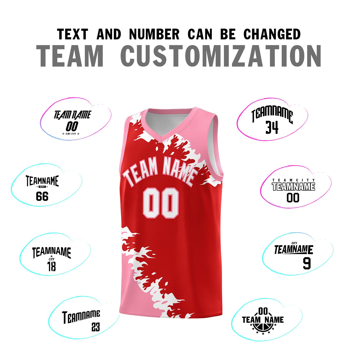 Custom Red Light Pink-White Sparkle Print Pattern Basketball Kits