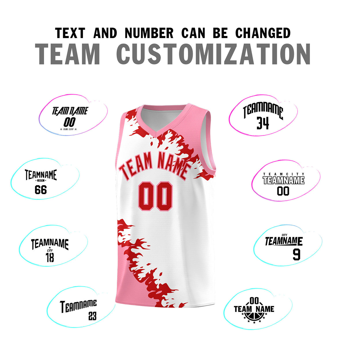 Custom White Light Pink-Red Sparkle Print Pattern Basketball Kits