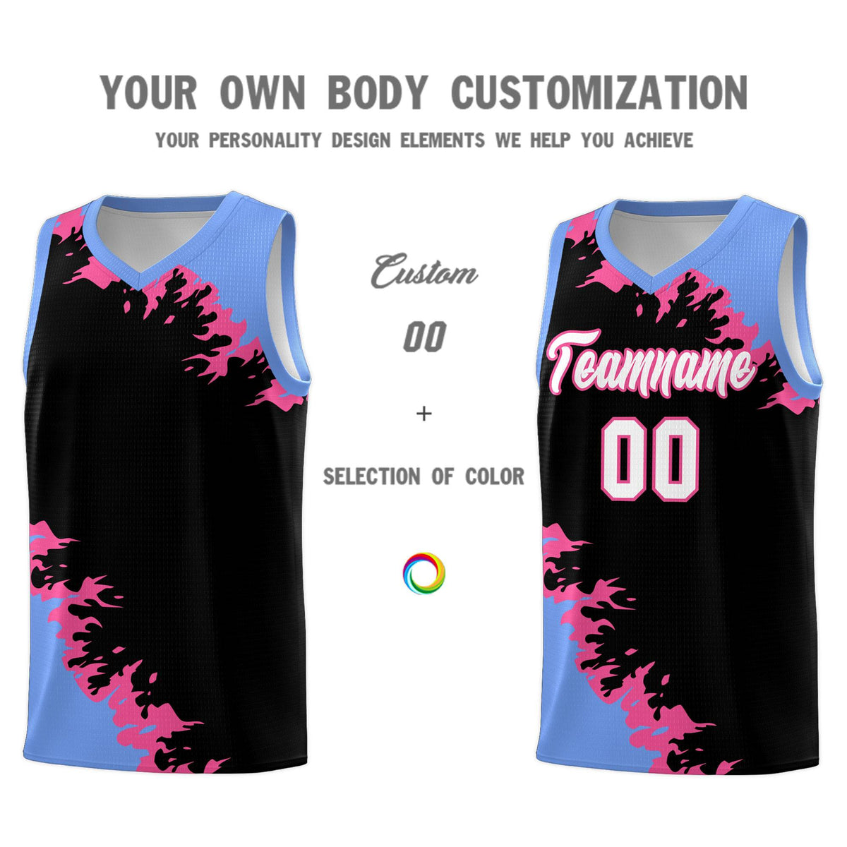 Custom Black Light Blue-Pink Sparkle Print Pattern Basketball Kits