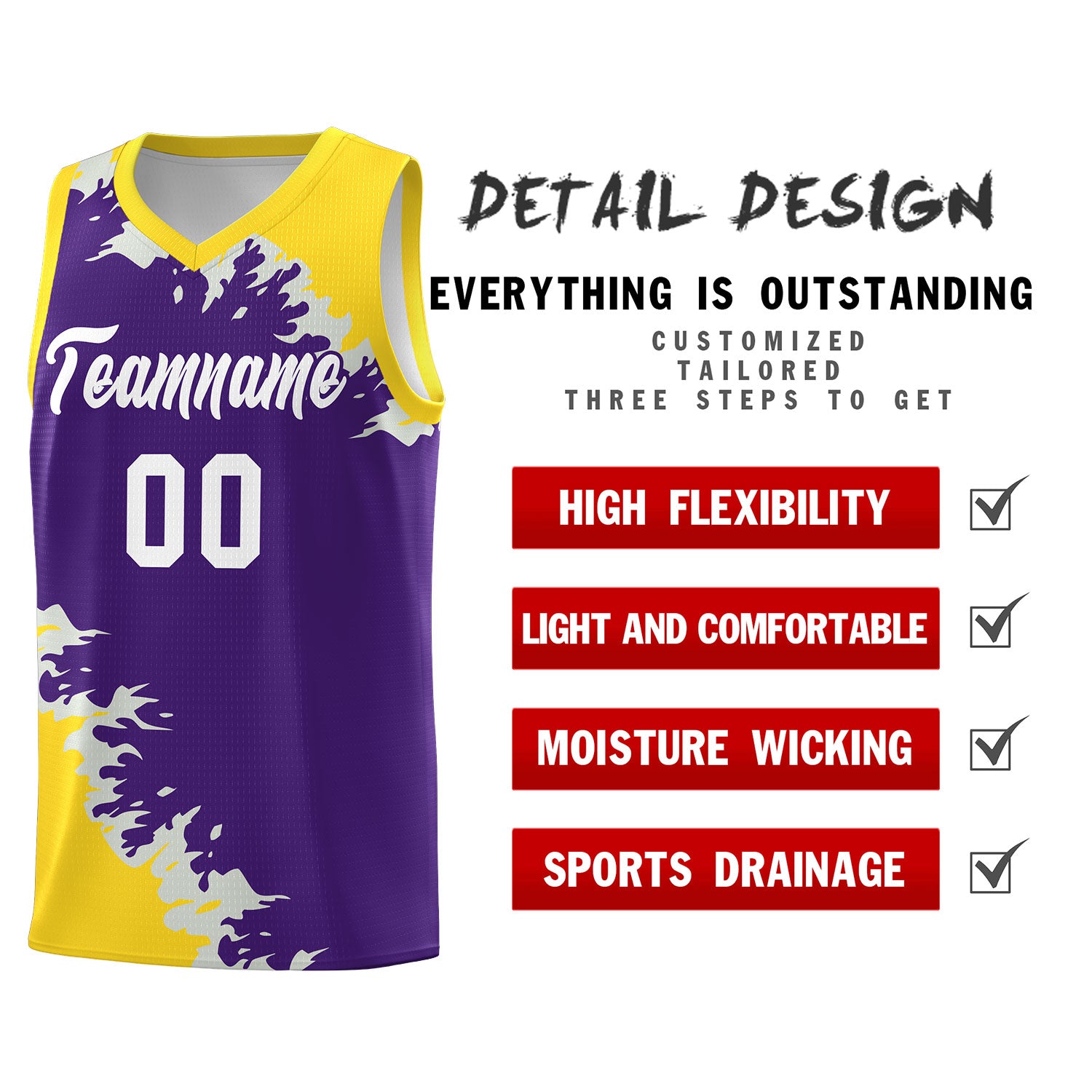 Custom Purple Gold-Gray Sparkle Print Pattern Basketball Kits
