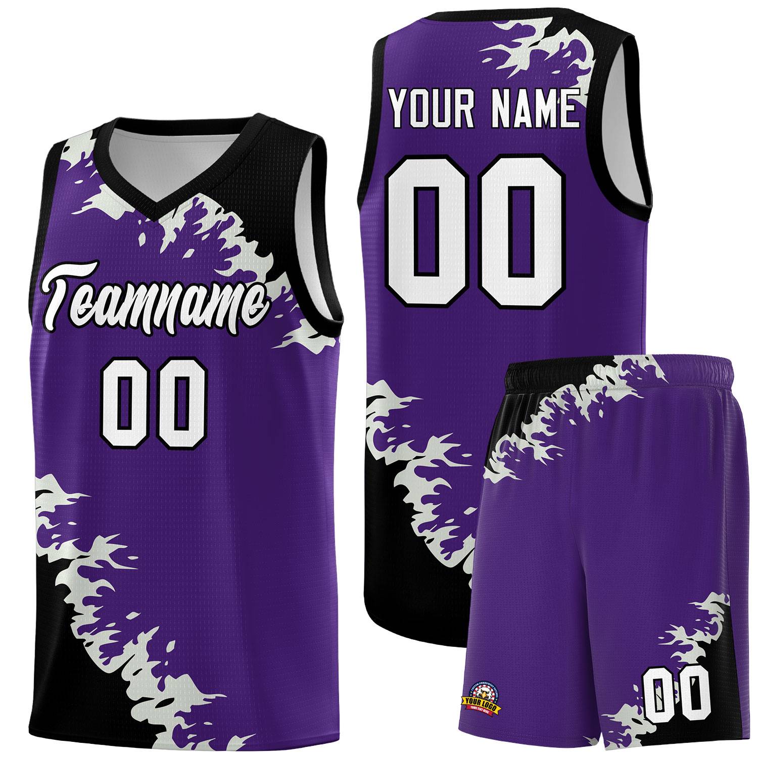Custom Purple Black-Gray Sparkle Print Pattern Basketball Kits