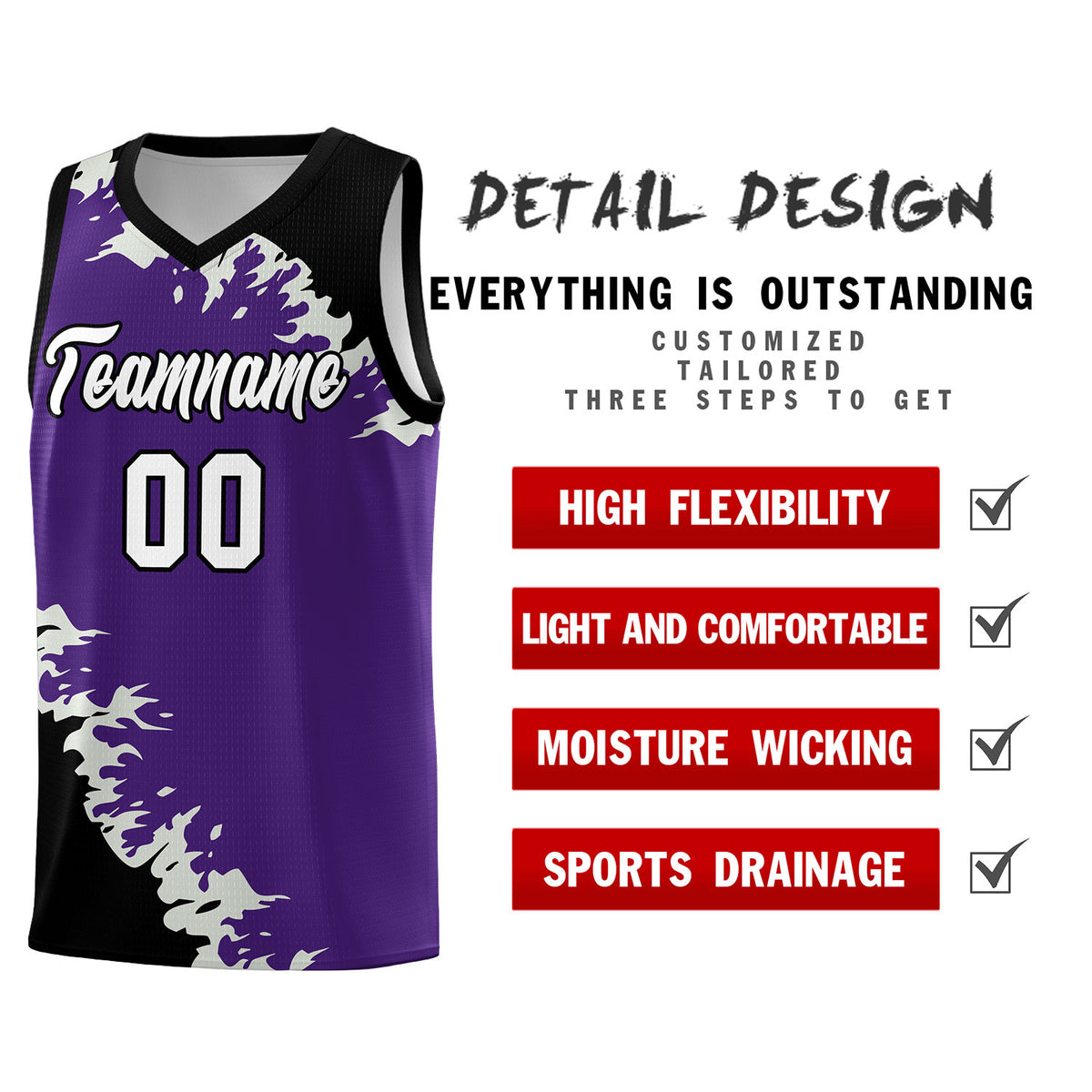 Custom Purple Black-Gray Sparkle Print Pattern Basketball Kits