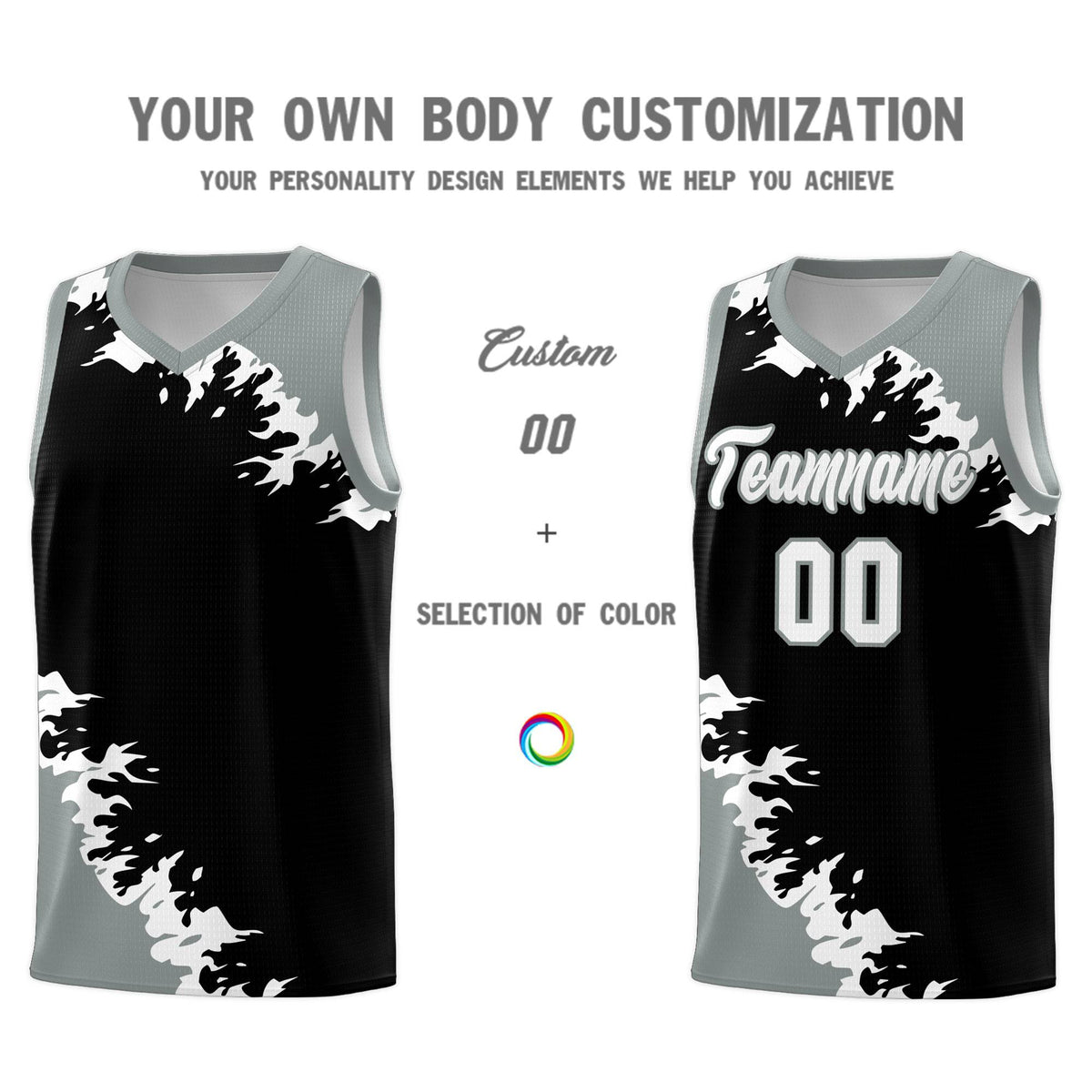 Custom Black Gray-White Sparkle Print Pattern Basketball Kits