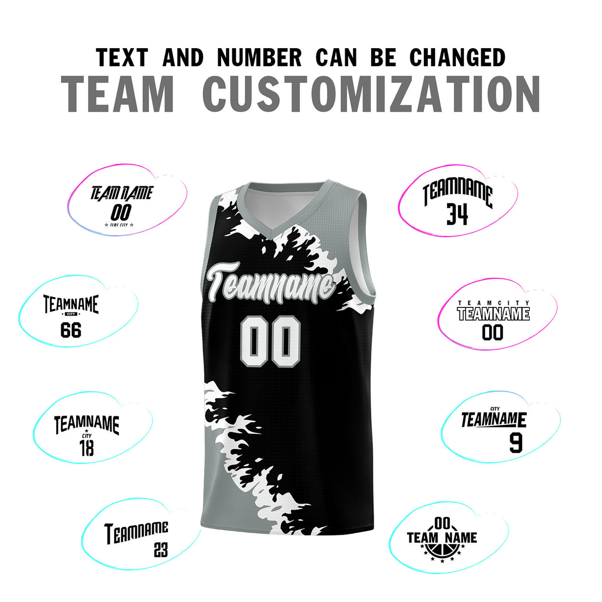 Custom Black Gray-White Sparkle Print Pattern Basketball Kits