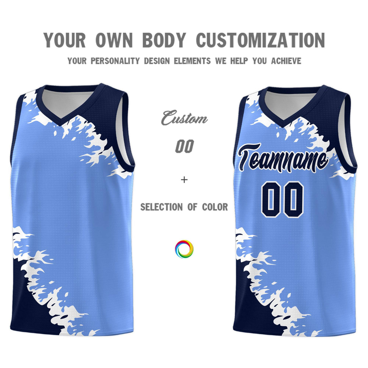 Custom Light Blue Navy-White Sparkle Print Pattern Basketball Kits