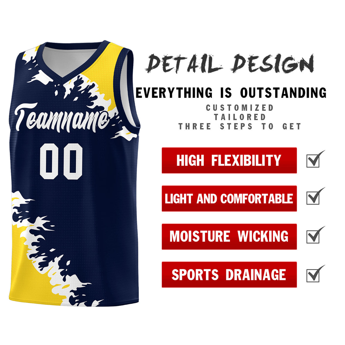 Custom Navy Gold-White Sparkle Print Pattern Basketball Kits