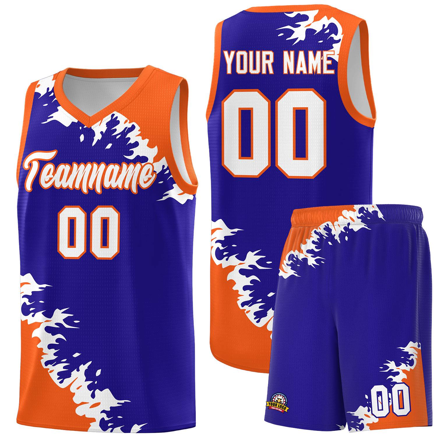Custom Royal Orange-White Sparkle Print Pattern Basketball Kits