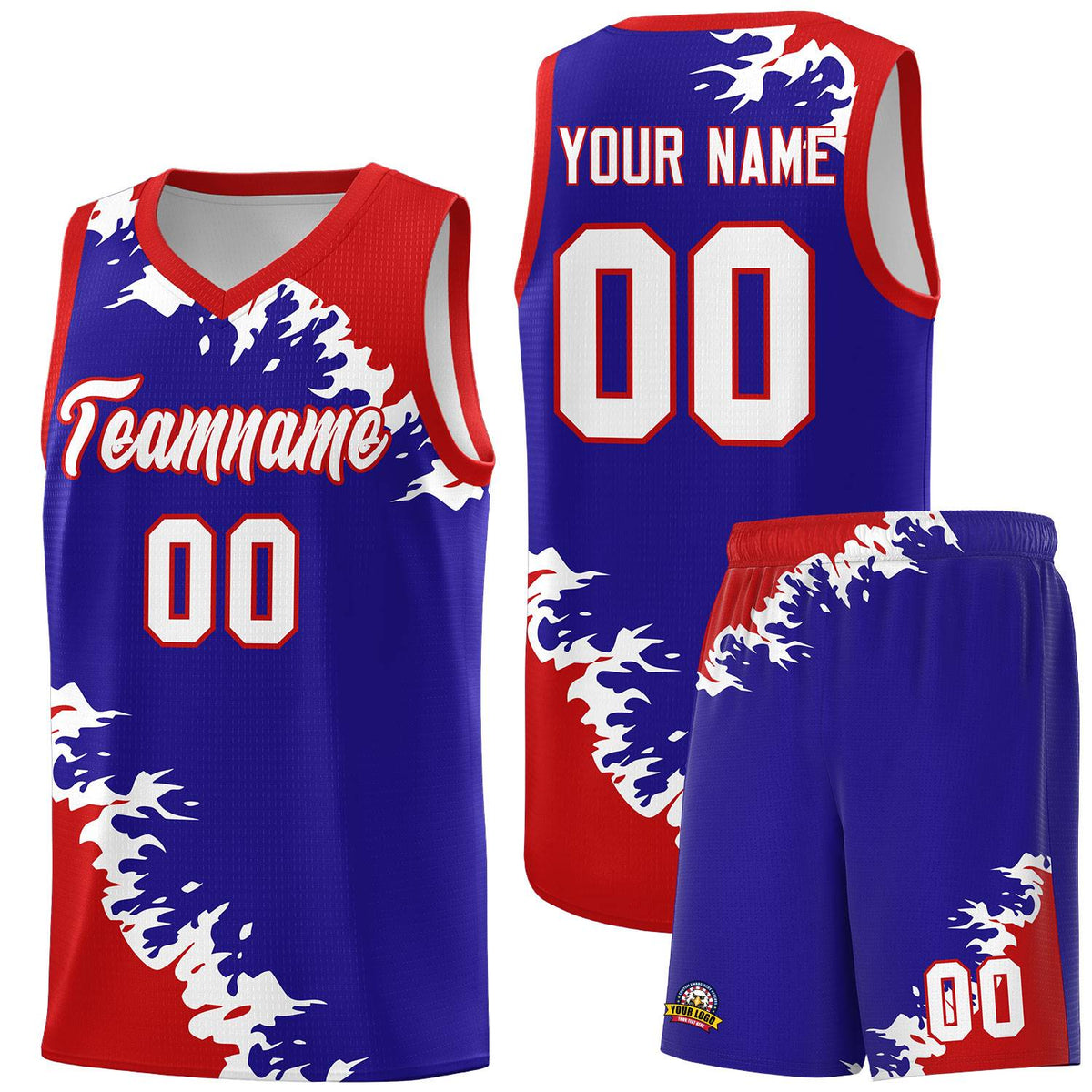 Custom Royal Red-White Sparkle Print Pattern Basketball Kits
