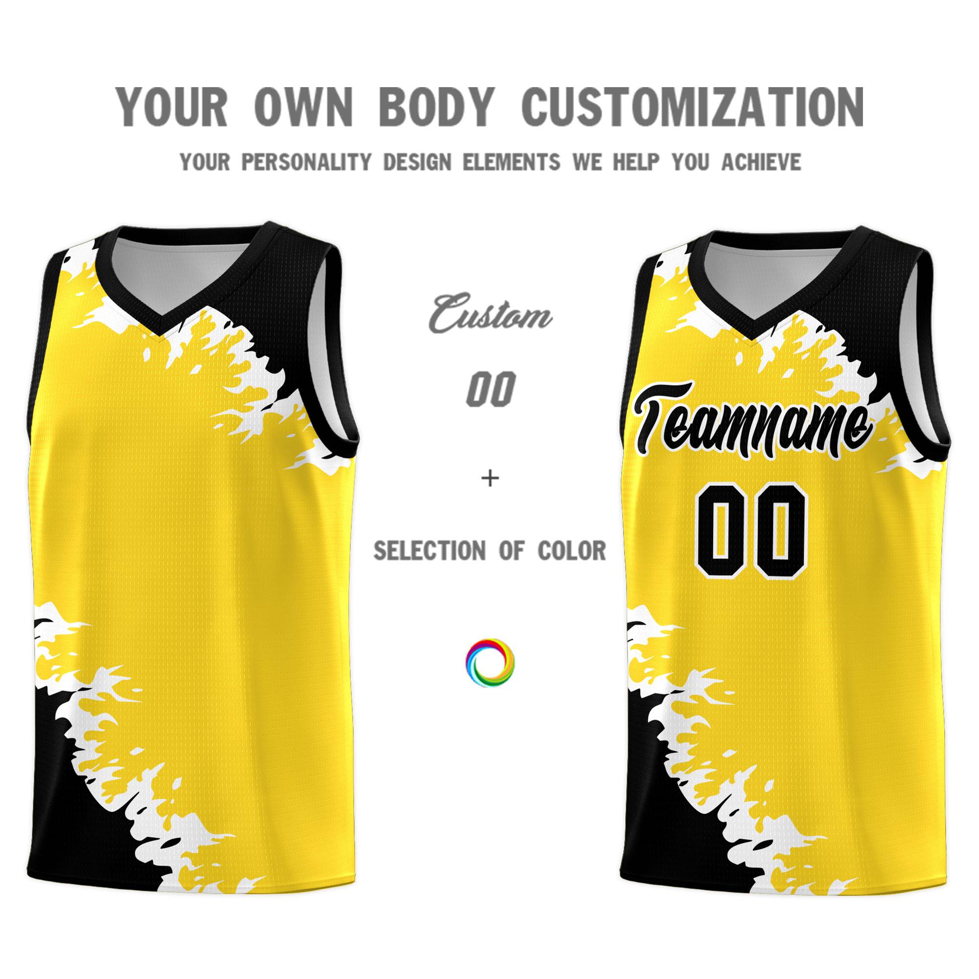 Custom Gold Black-White Sparkle Print Pattern Basketball Kits