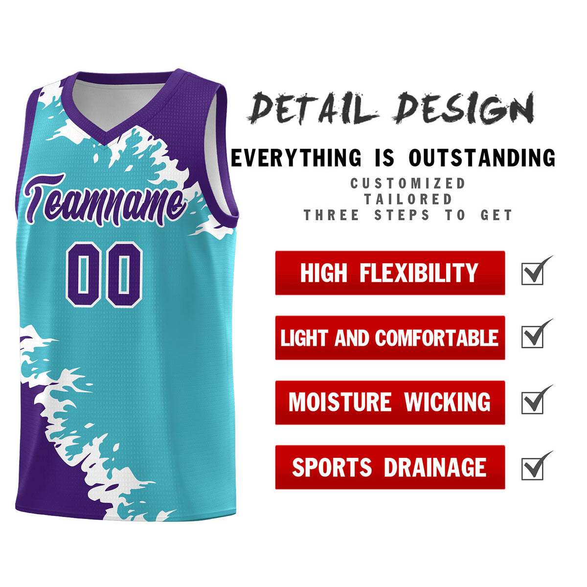 Custom Sky Blue Purple-White Sparkle Print Pattern Basketball Kits