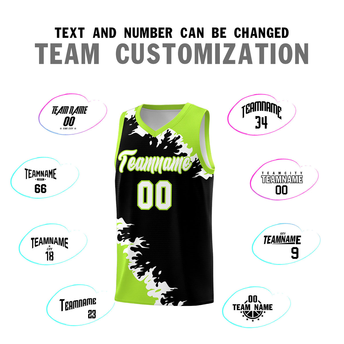Custom Black Neon Green-White Sparkle Print Pattern Basketball Kits